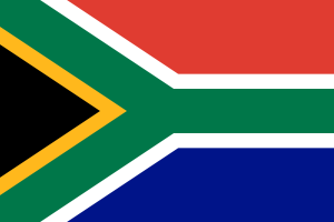 South Africa's current flag. Image courtesy of Wikimedia Commons. Public Domain.