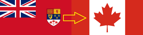 Canada’s old and current flag side-by-side. Image courtesy of Wikimedia Commons. Public Domain.